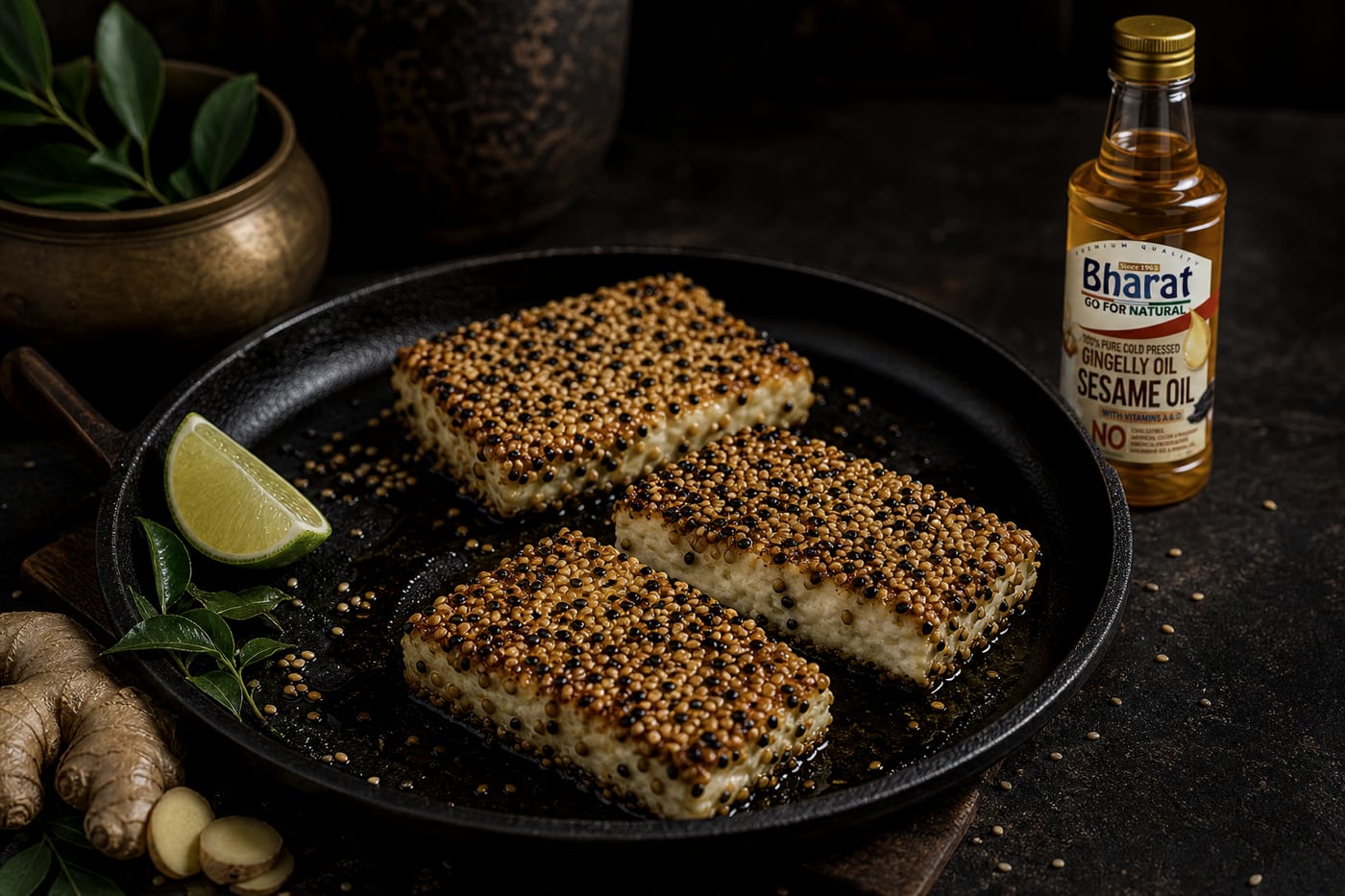 Sesame-Crusted Paneer Steak recipe