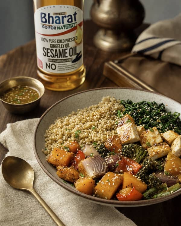 Til ginger millet bowl served with Bharat sesame oil